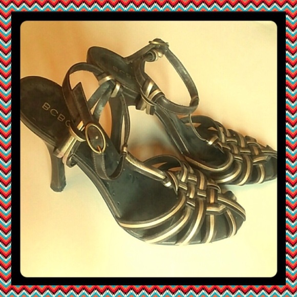 Shoes Brown & Gold closed toed Heels sz 7 1/2 - Picture 6 of 8